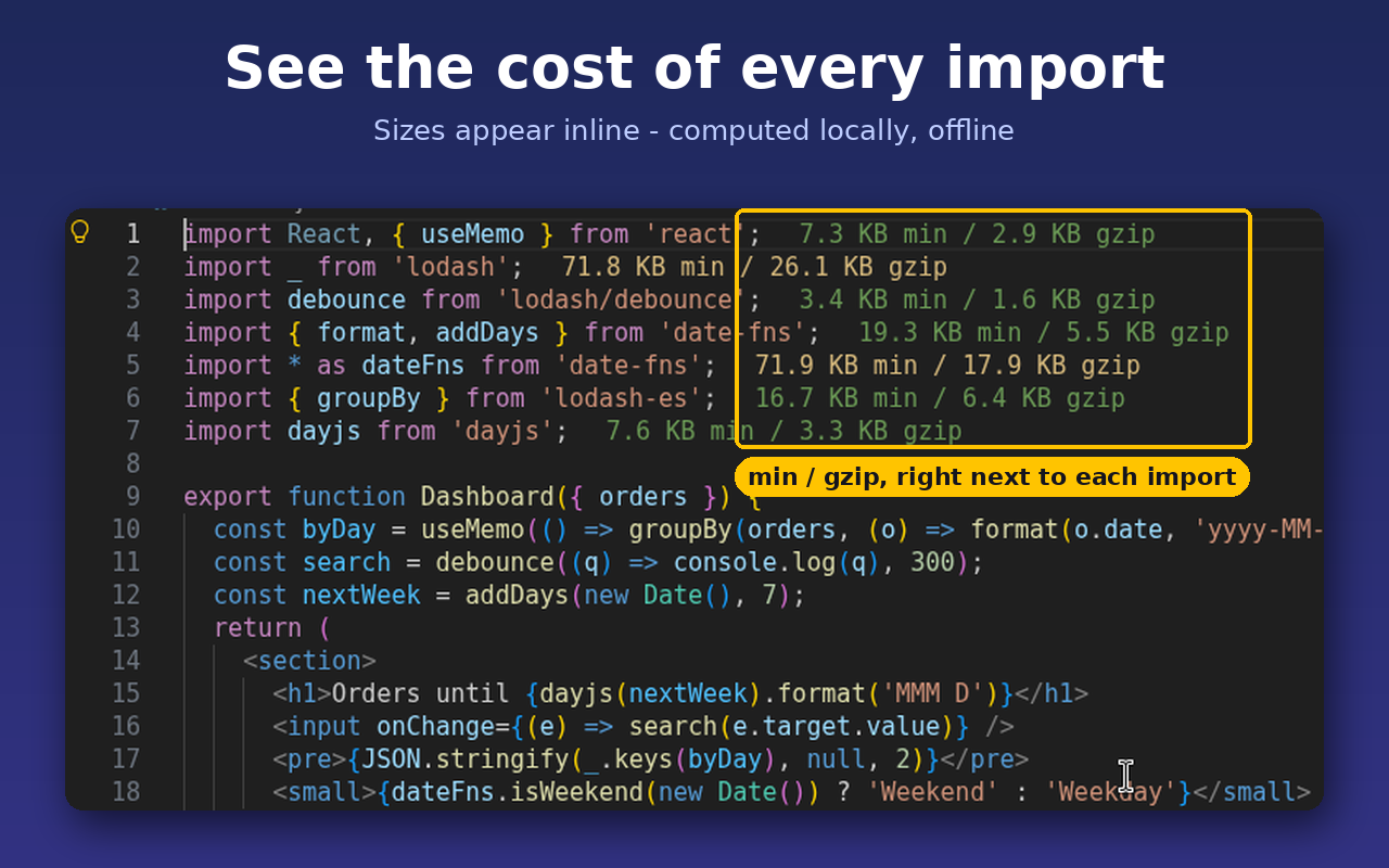 Inline import sizes